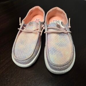 Hey Dude Shoes Kids 1J Wendy Y Mermaid Shimmer Sparkle Coral Pink Multi Slip On